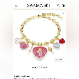 Gold Chain Heart Charm Necklace with Pink and Red Accents